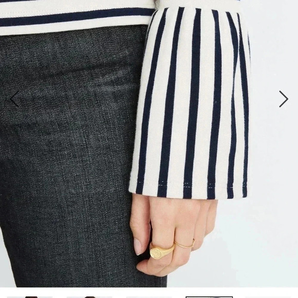 Madewell Stripe-Play Ruffle-Cuff Scoop Neck Long Sleeve Flare Bell Cuff Top XXS - Picture 4 of 8